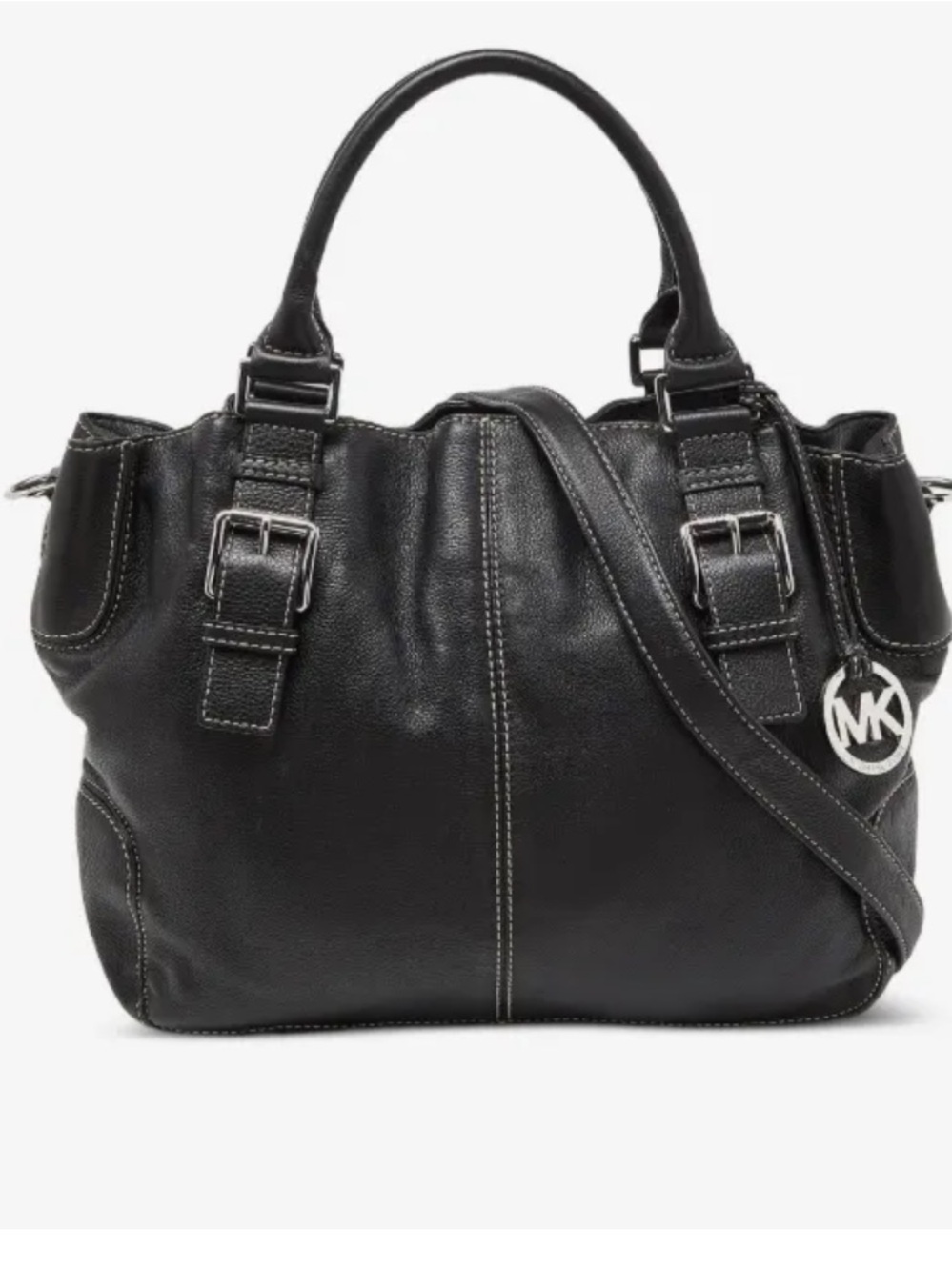 Michael Kors Black Leather Brookville Tote with Logo Charm